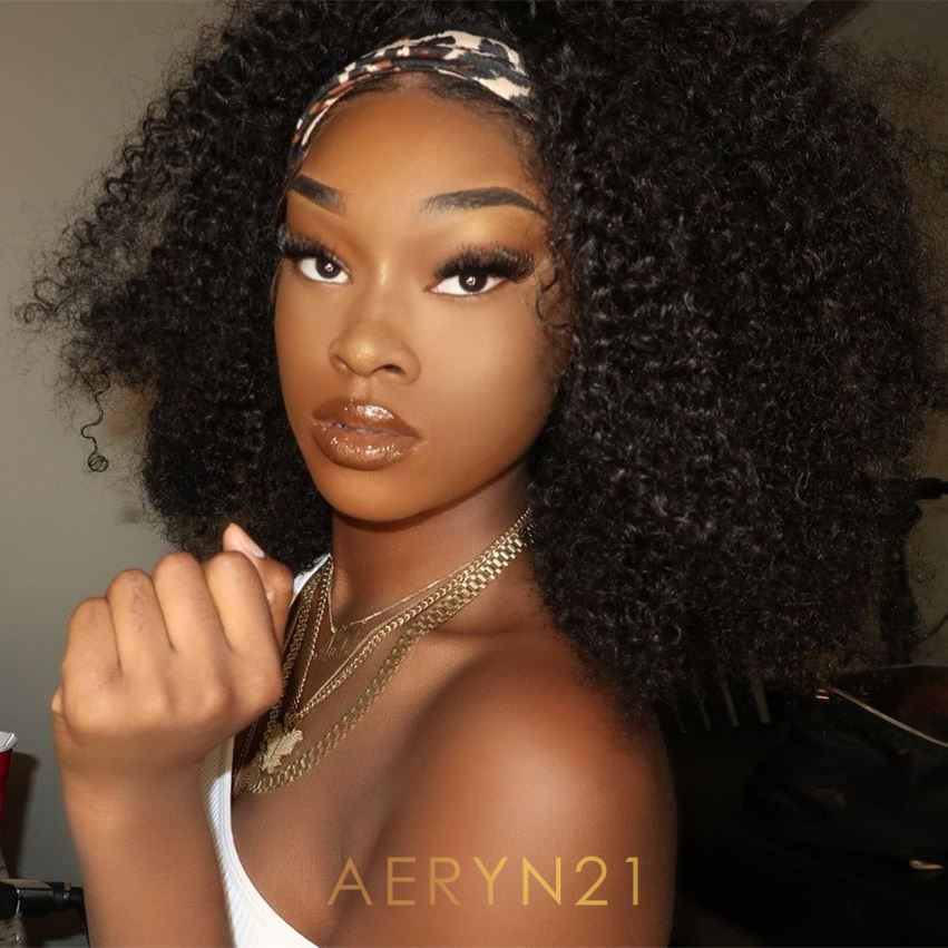 Afro Curly Natural Hair Textured Affordable Headband Wig Glueless Cap- HBD010