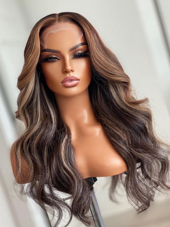 Highlight Blonde Brown Wavy Wig Undetectable HD Lace Glueless Lace Wig - LFBW083