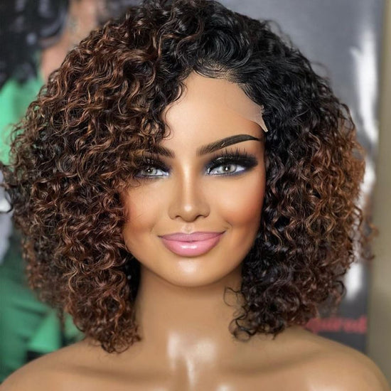 Ombre Brown Deep Wave Short Hair Wig Undetectable HD Air Lace Glueless Wig - SPE008