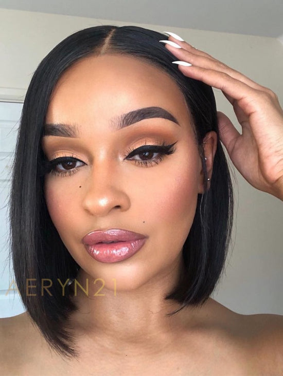 Middle Part Short Blunt Cut Bob HD Lace Wear Go Glueless Wig - AWB001