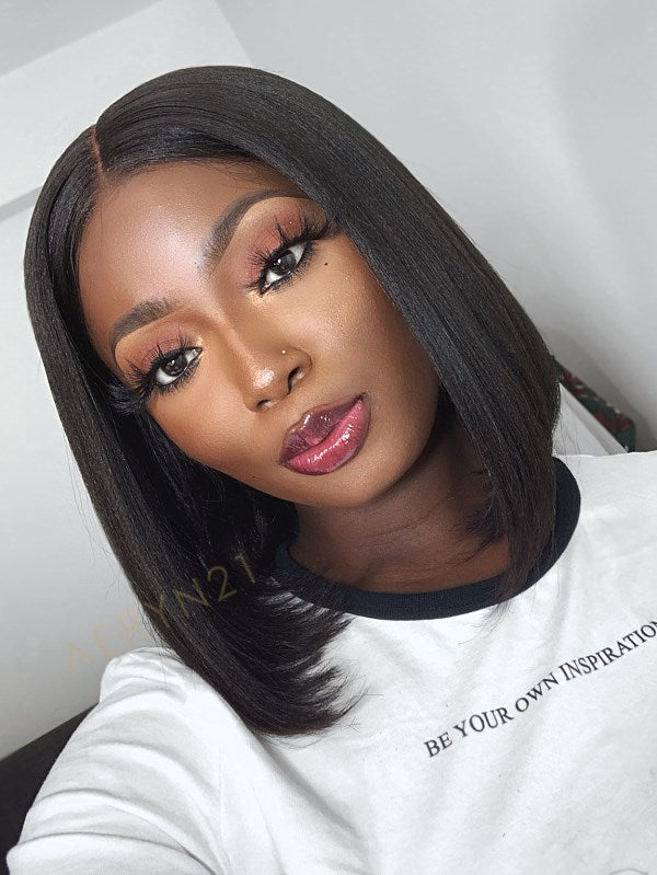 Middle Part Short Blunt Cut Bob HD Lace Wear Go Glueless Wig - AWB001
