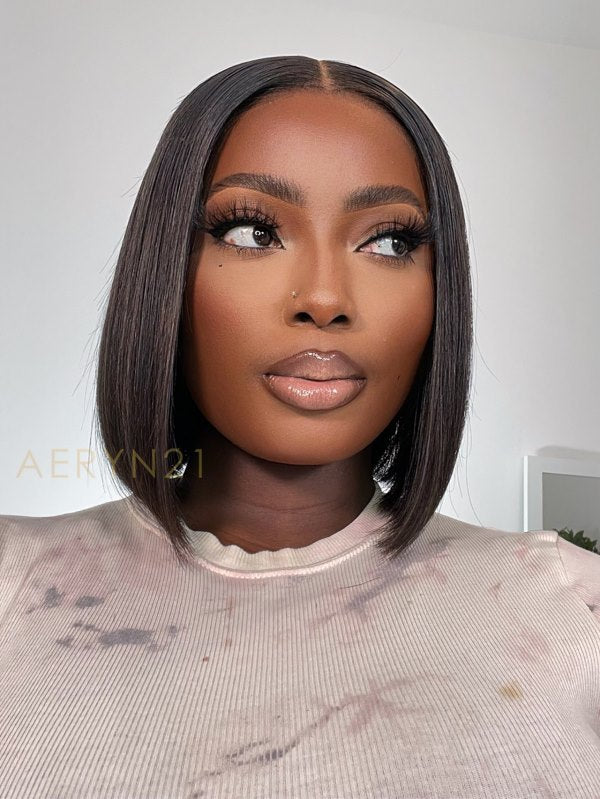 Middle Part Short Blunt Cut Bob HD Lace Wear Go Glueless Wig - AWB001