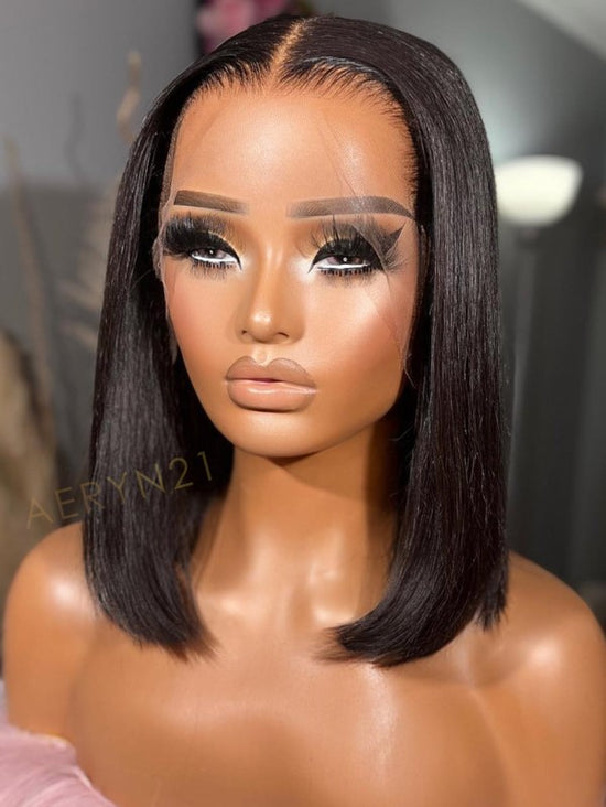 Middle Part Short Blunt Cut Bob HD Lace Wear Go Glueless Wig - AWB001