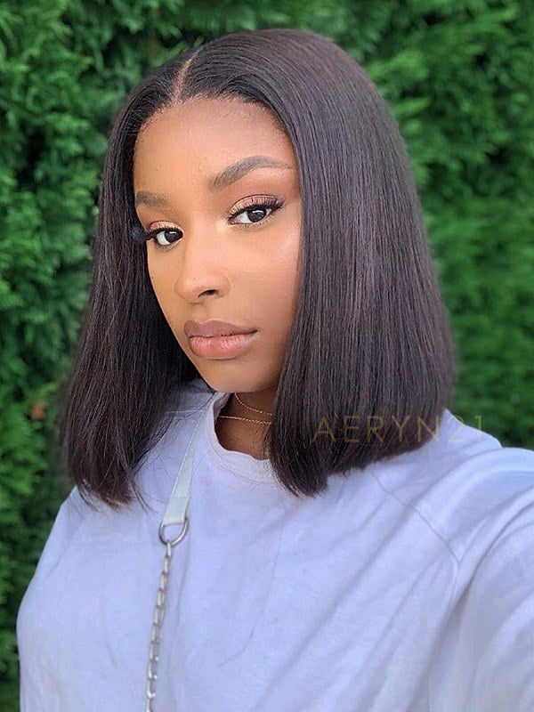 Middle Part Short Blunt Cut Bob HD Lace Wear Go Glueless Wig - AWB001