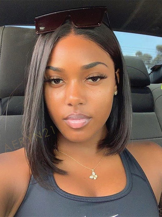 Side Part Short Bob HD Lace Wear Go Glueless Wig - AWB003