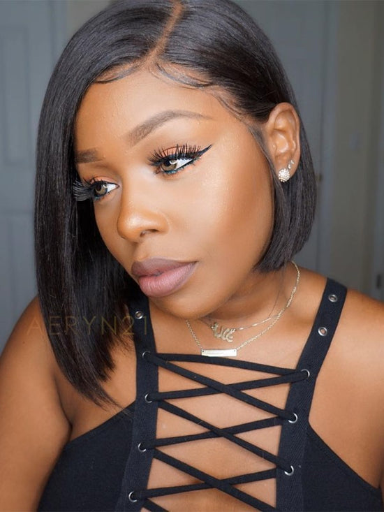 Side Part Short Bob HD Lace Wear Go Glueless Wig - AWB003