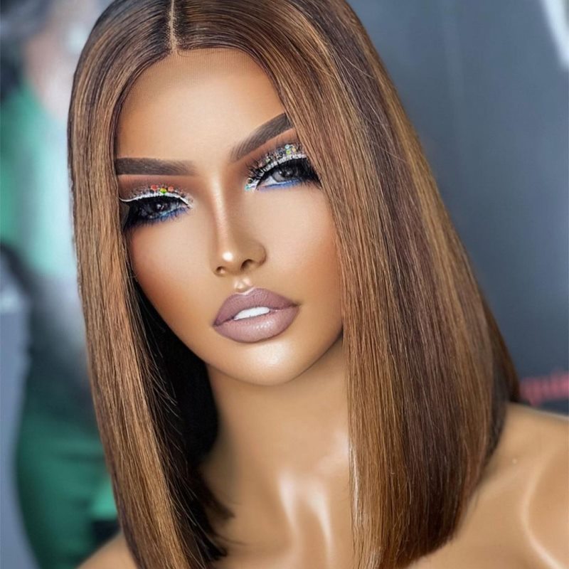 Auburn Brown Highlight Straight Bob Wig Undetectable HD Air Lace Glueless Wig - SPE004