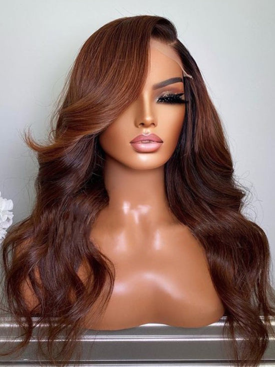 Auburn Brown Wavy Wig Undetectable HD Lace Glueless Lace Wig - LFBW084