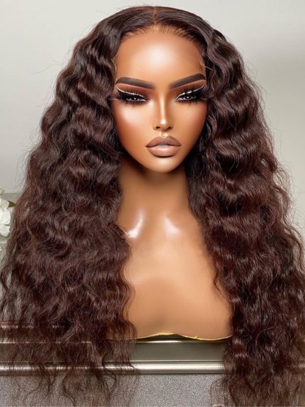 Auburn Brown Water Wave Wig Undetectable HD Lace Glueless Lace Wig - LFBW085