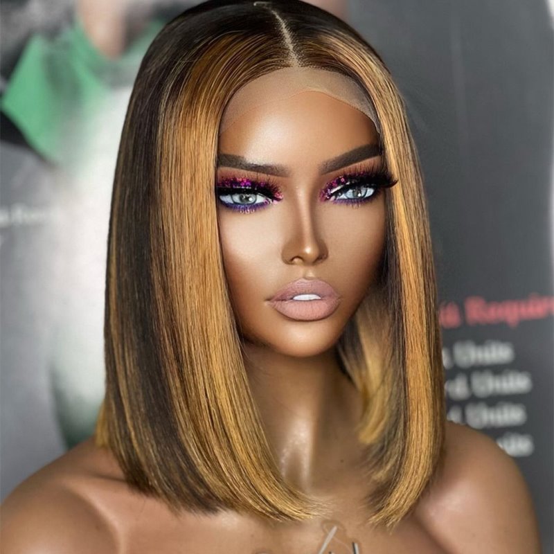 Blonde Ombre Highlight Blunt Bob Wig Undetectable HD Air Lace Glueless Wig - SPE032