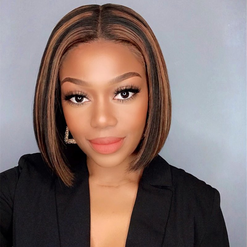 Brown Highlight Middle Part Blunt Bob Wig Undetectable HD Air Lace Glueless Wig - LFB015