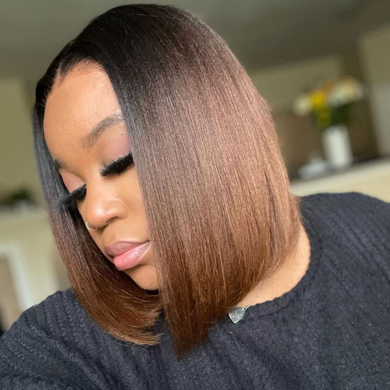 Yaki Ombre Brown Blunt Bob Short Hair Undetectable HD Air Lace Glueless Wig - LFW010