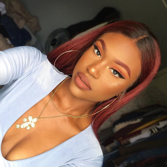 Burgundy Straight Wig Undetectable HD Lace Glueless Lace Wig - STW004