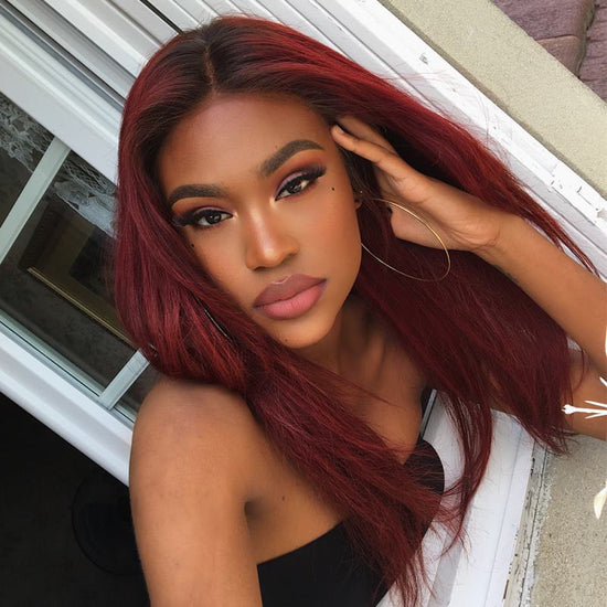 Burgundy Straight Wig Undetectable HD Lace Glueless Lace Wig - STW004