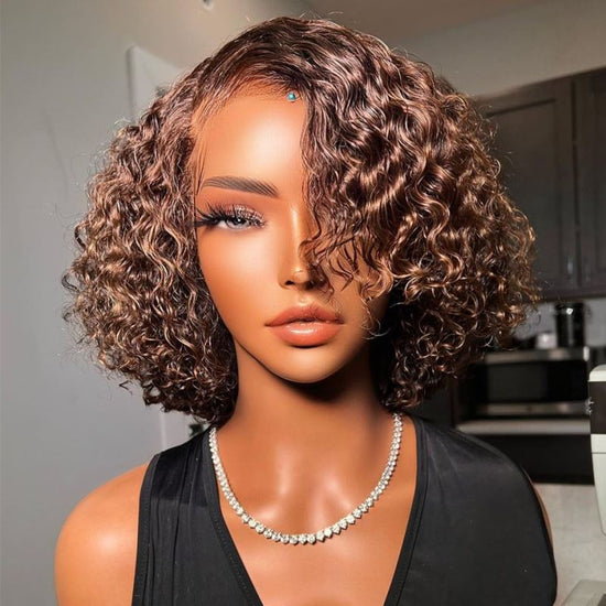 Cholote Brown Deep Curls Short Hair Wig Undetectable HD Air Lace Glueless Wig - DTS004