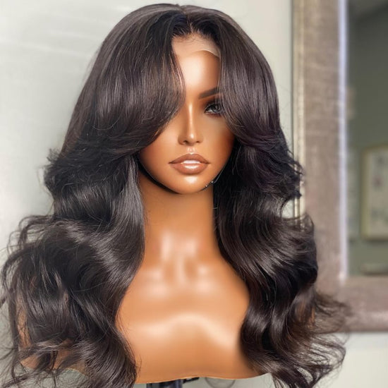 Curtain Bangs Wavy Wig Undetectable HD Lace Glueless Lace Wig - WAVY005