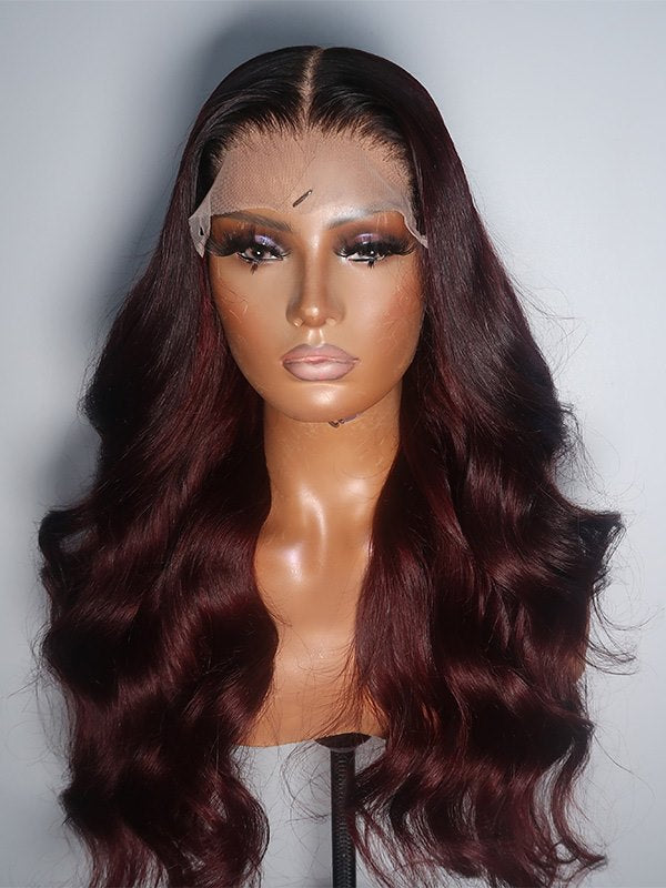 Dark Wine Wavy Wig Undetectable HD Lace Glueless Lace Wig - Esther004