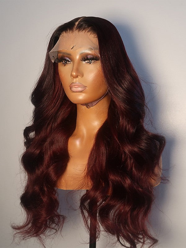 Dark Wine Wavy Wig Undetectable HD Lace Glueless Lace Wig - Esther004
