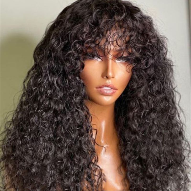 Deep Wave Curly Glueless Wig With Bangs Fringe - SCT008