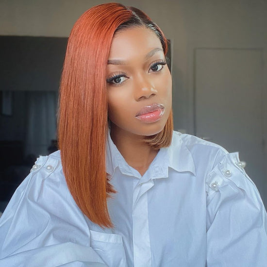 Ginger Bob Asymmetric Short Hair Wig Undetectable HD Air Lace Glueless Wig - CBS032