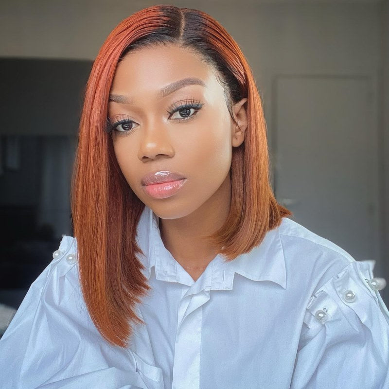 Ginger Bob Asymmetric Short Hair Wig Undetectable HD Air Lace Glueless Wig - CBS032