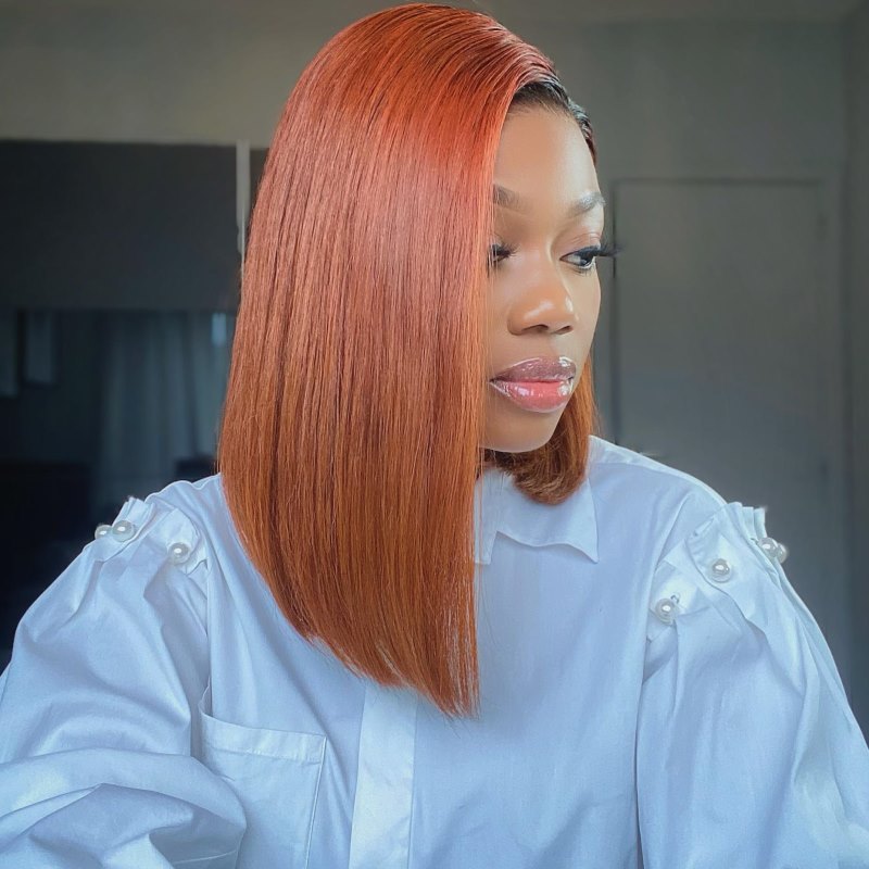 Ginger Bob Asymmetric Short Hair Wig Undetectable HD Air Lace Glueless Wig - CBS032