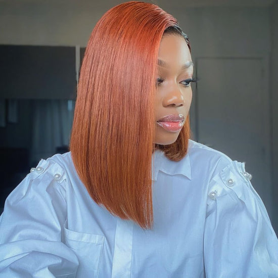 Ginger Bob Asymmetric Short Hair Wig Undetectable HD Air Lace Glueless Wig - CBS032