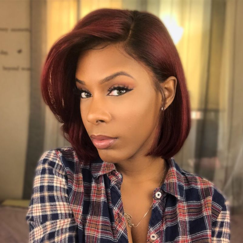 Glam Burgundy Side Part Short Bob Wig Undetectable HD Air Lace Glueless Wig - LVB003