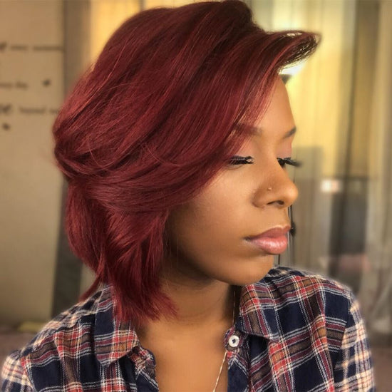 Glam Burgundy Side Part Short Bob Wig Undetectable HD Air Lace Glueless Wig - LVB003