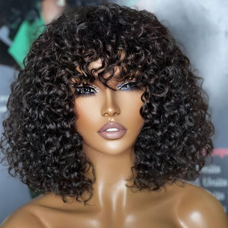 Glam Curly With Bangs Short Hair Undetectable HD Air Lace Glueless Wig - SPE014
