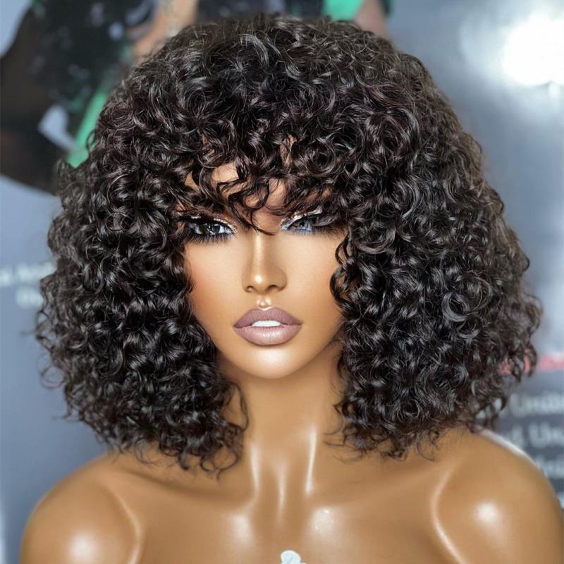 Glam Curly With Bangs Short Hair Undetectable HD Air Lace Glueless Wig - SPE014