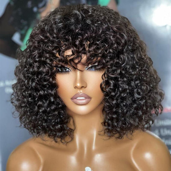 Glam Curly With Bangs Short Hair Undetectable HD Air Lace Glueless Wig - SPE014