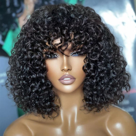 Glam Curly With Bangs Short Hair Undetectable HD Air Lace Glueless Wig - SPE014