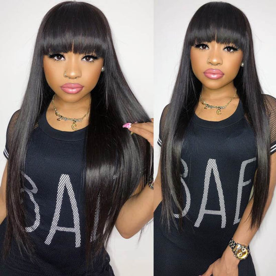 Long Straight Glueless Wig With Bangs Fringe - SCT001