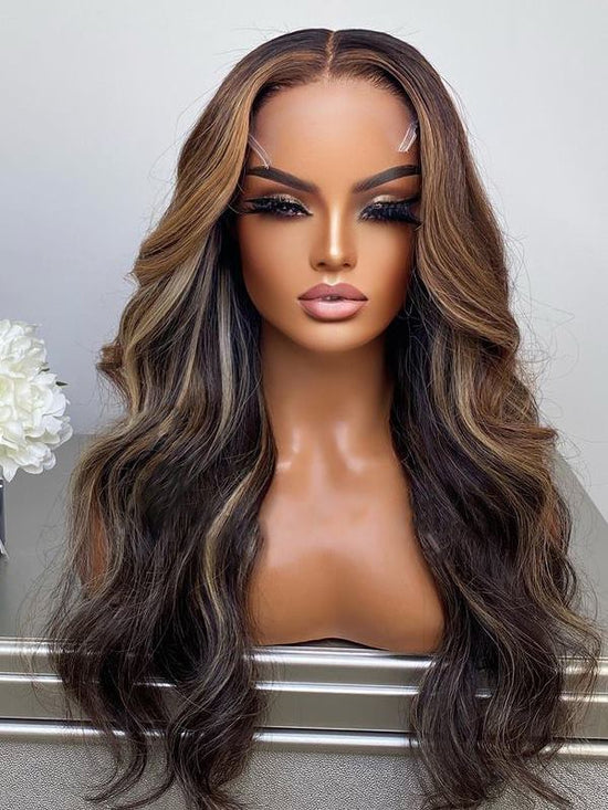 Highlight Blonde Brown Wavy Wig Undetectable HD Lace Glueless Lace Wig - LFBW083