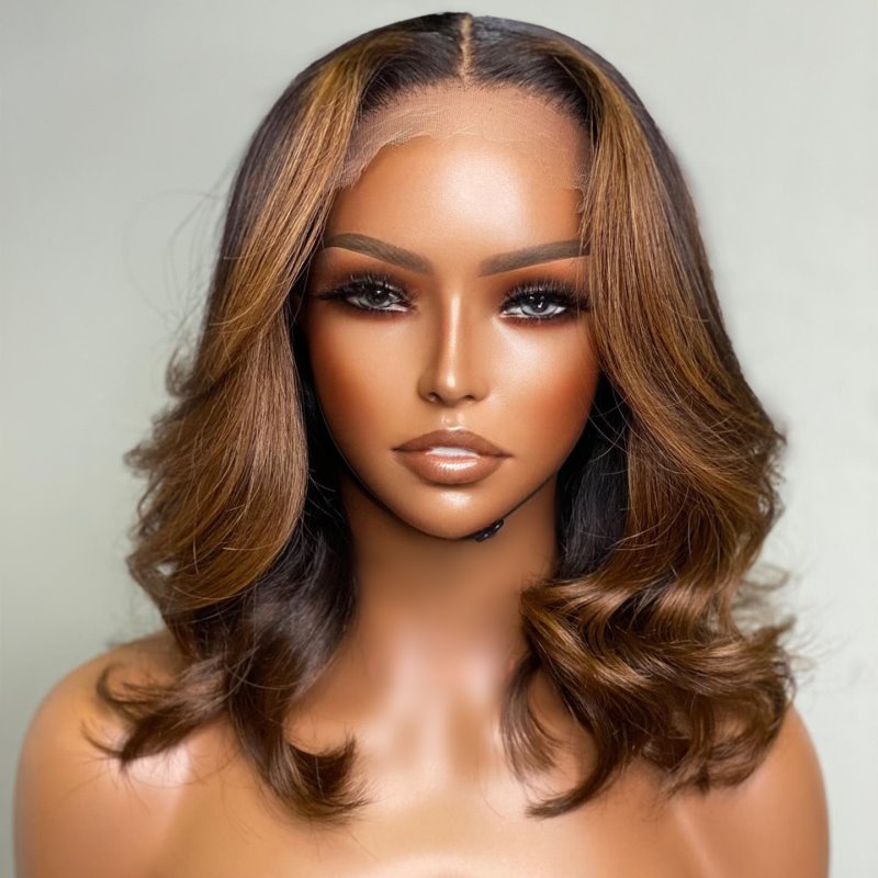 Highlight Brown Wavy Wig Undetectable HD Lace Glueless Lace Wig - WAVY006