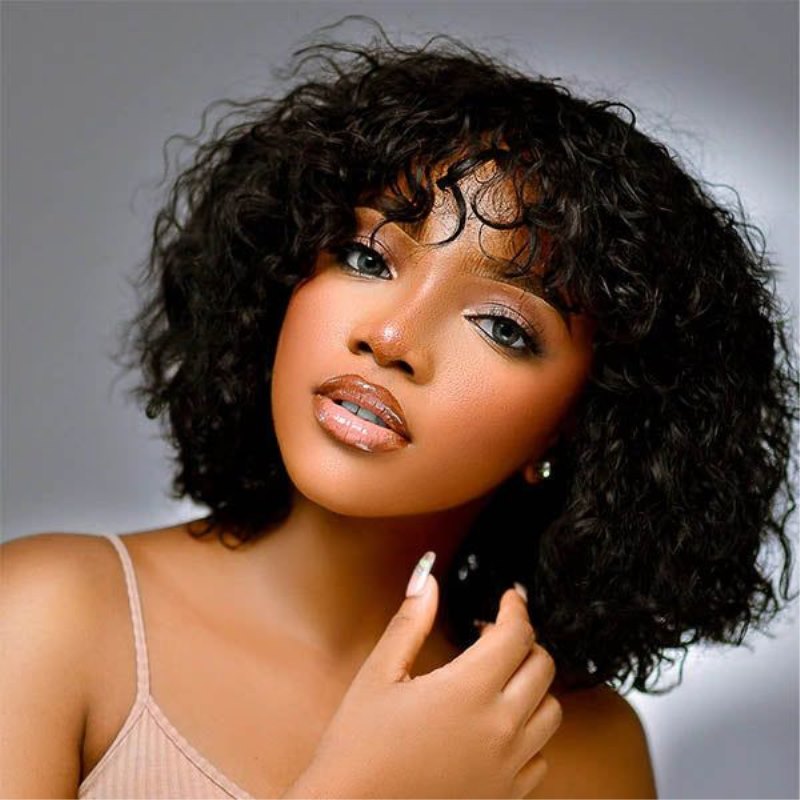 Loose Curls Short Glueless Wig With Bangs Fringe - SCT013