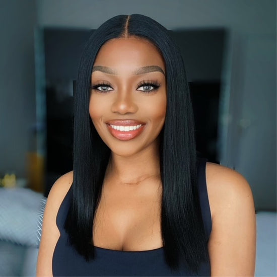 Jet Black Middle Part Straight Lob Wig Undetectable HD Air Lace Glueless Wig - CBS021