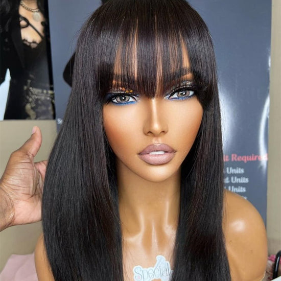 Long Bob Wig With Bangs Fringe Undetectable HD Air Lace Glueless Wig - SPE048