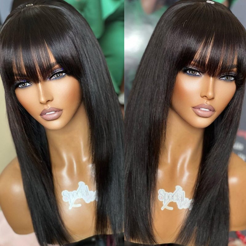 Long Bob Wig With Bangs Fringe Undetectable HD Air Lace Glueless Wig - SPE048