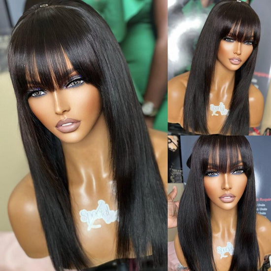 Long Bob Wig With Bangs Fringe Undetectable HD Air Lace Glueless Wig - SPE048