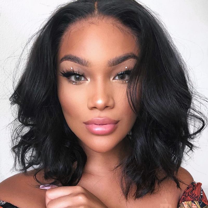 Messy Loose Wave Middle Part Short Hair Undetectable HD Air Lace Glueless Wig - LFB041