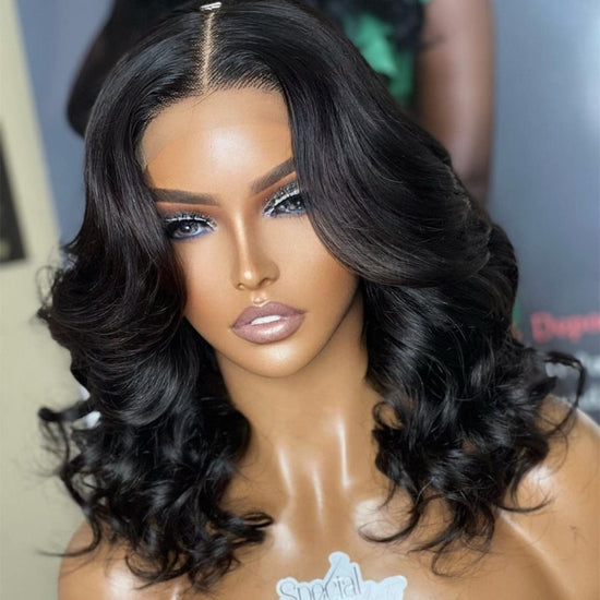 Middle Part Glam Wave Short Hair Undetectable HD Air Lace Glueless Wig - SPE005