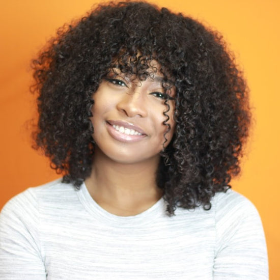 Natural Textured Curly With Bangs Short Hair Undetectable HD Air Lace Glueless Wig - LFW012