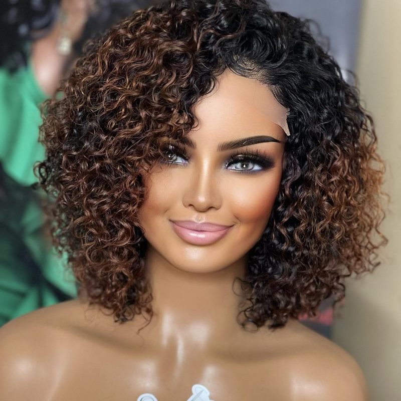 Ombre Brown Deep Wave Short Hair Wig Undetectable HD Air Lace Glueless Wig - SPE008