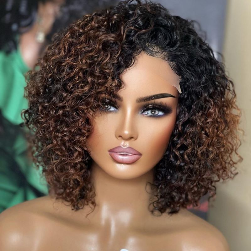 Ombre Brown Deep Wave Short Hair Wig Undetectable HD Air Lace Glueless Wig - SPE008