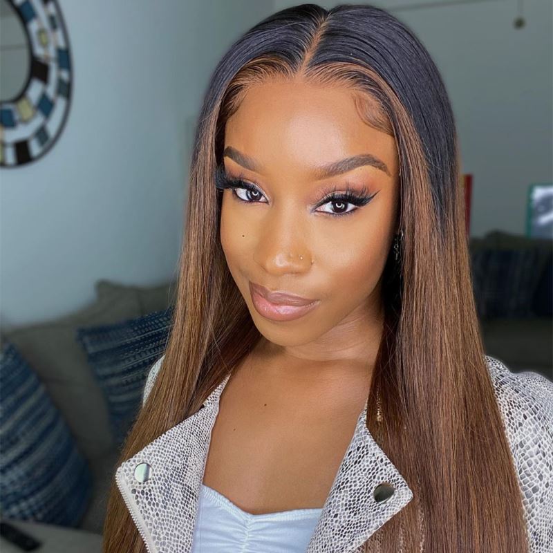 Ombre Brown Straight Wig Undetectable HD Lace Glueless Lace Wig - STW003