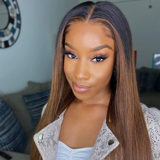 Ombre Brown Straight Wig Undetectable HD Lace Glueless Lace Wig - STW003