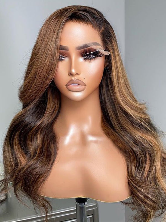 Ombre Brown Wavy Wig Undetectable HD Lace Glueless Lace Wig - LFBW086