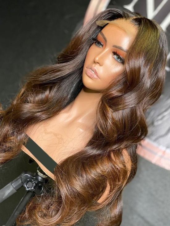 Ombre Brown Wavy Wig Undetectable HD Lace Glueless Lace Wig - LFBW089